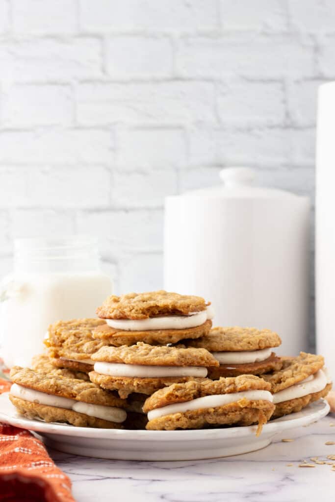 plate of stacked oatmeal cream pies