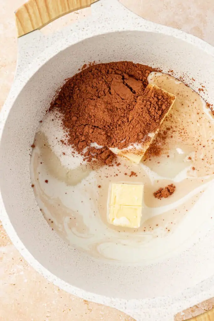 no bake cookie ingredients in a saucepan