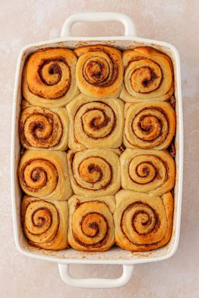 baked pecan sticky buns in the pan