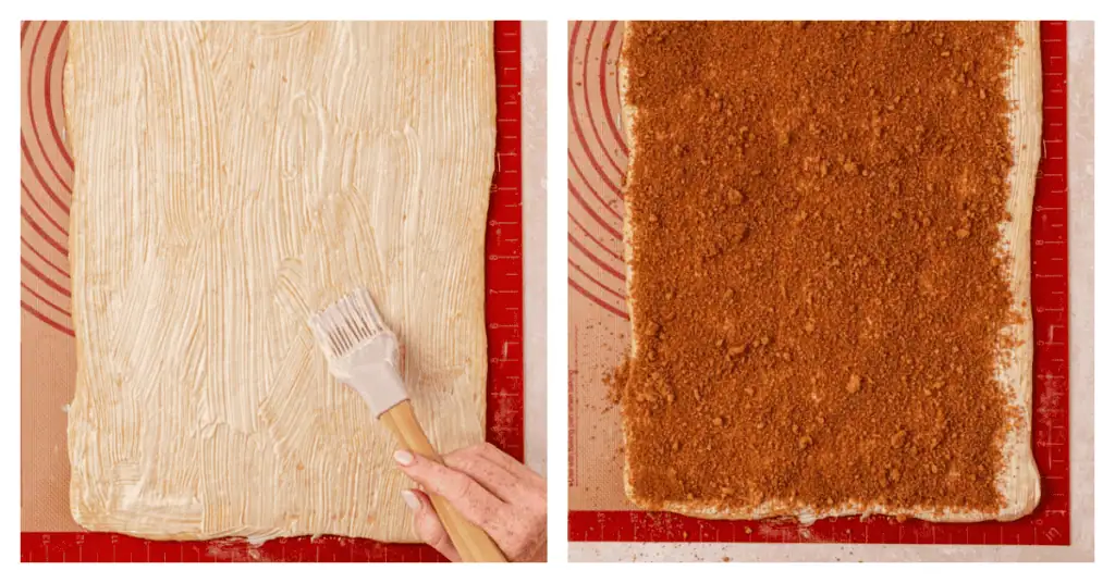 dough spread with butter and brown sugar cinnamon topping
