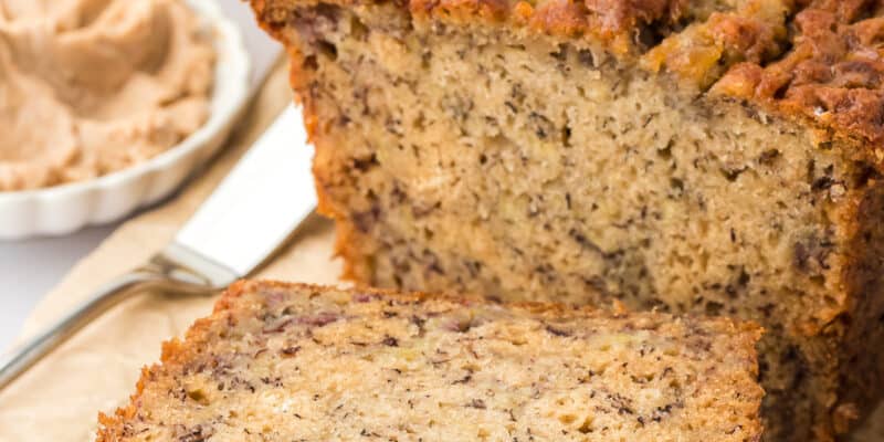 sliced banana bread loaf