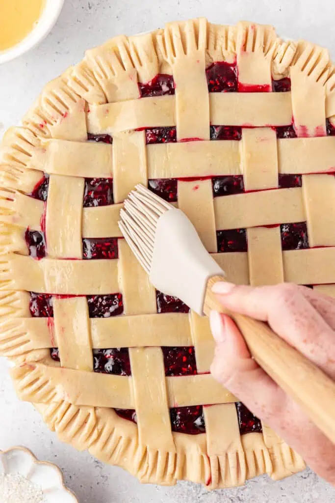egg wash brushed on top of pie
