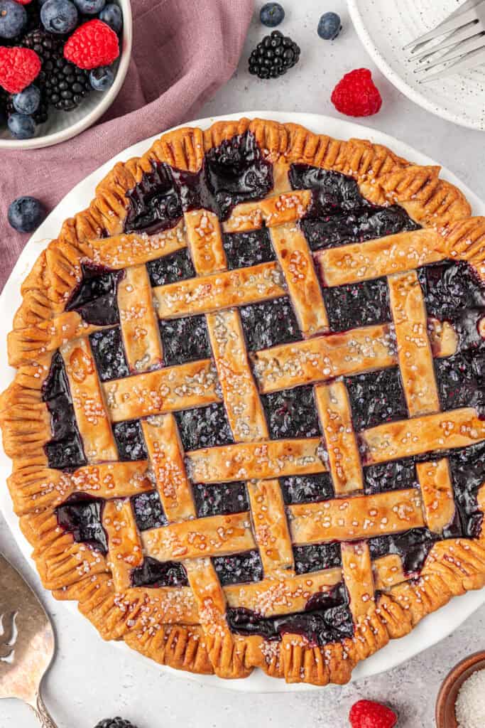 triple berry pie with lattice top