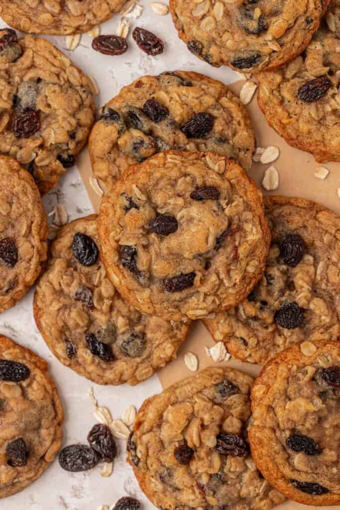a pile of oatmeal raisin cookies