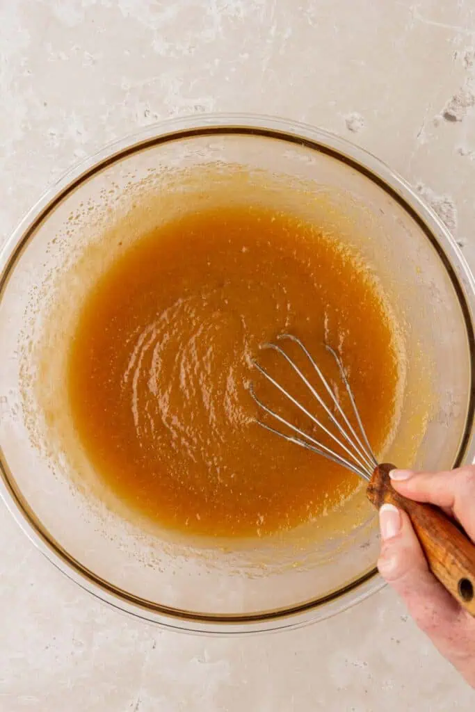 melted butter and sugars whisked together