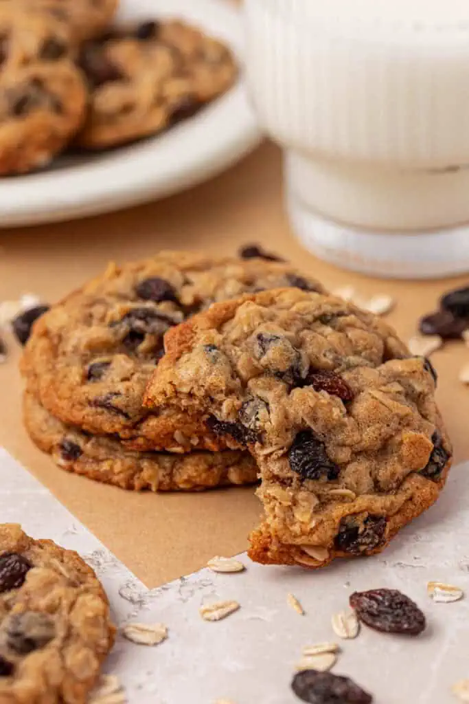 three oatmeal raisin cookies