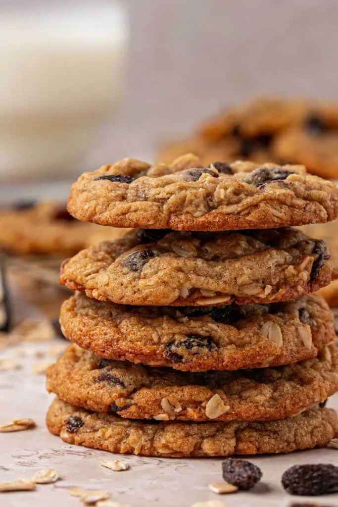 a stack of oatmeal raisin cookies