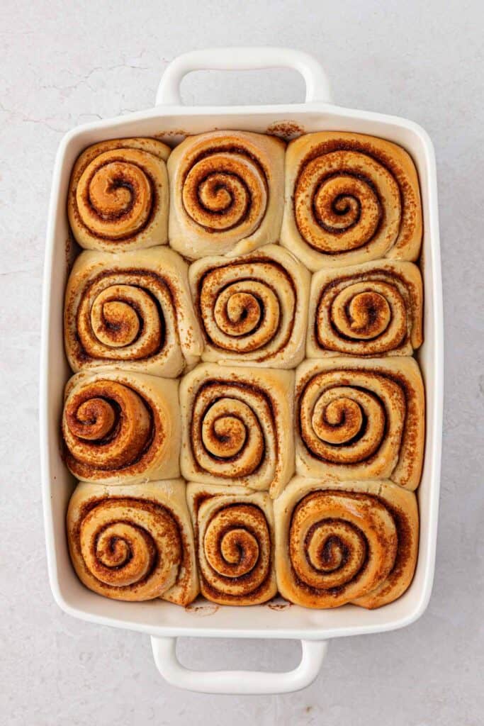 baked cinnamon rolls in a pan