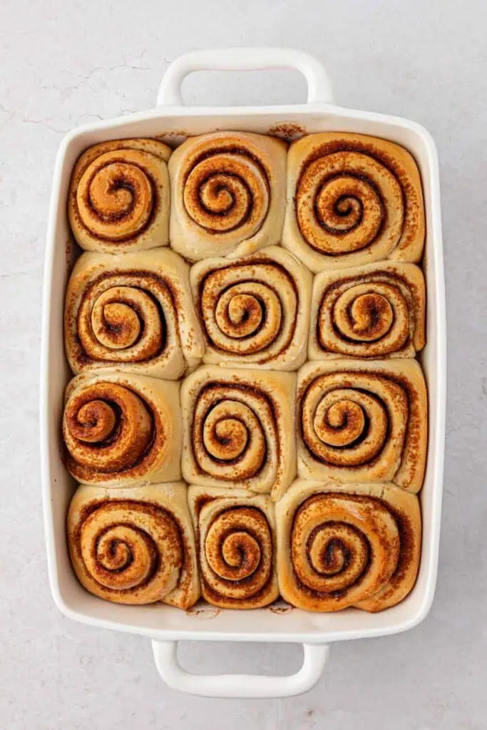 baked cinnamon rolls in a pan