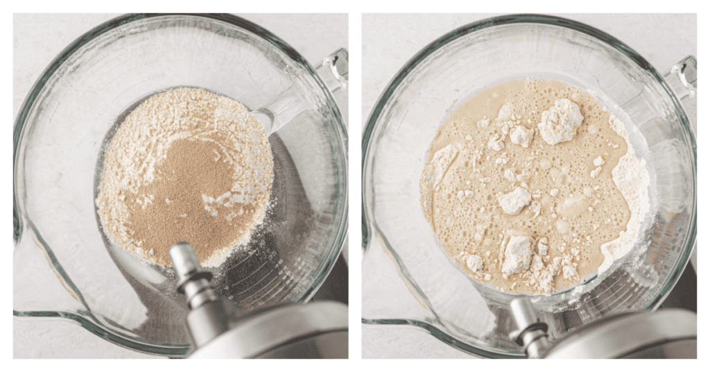 yeast and milk added to the flour