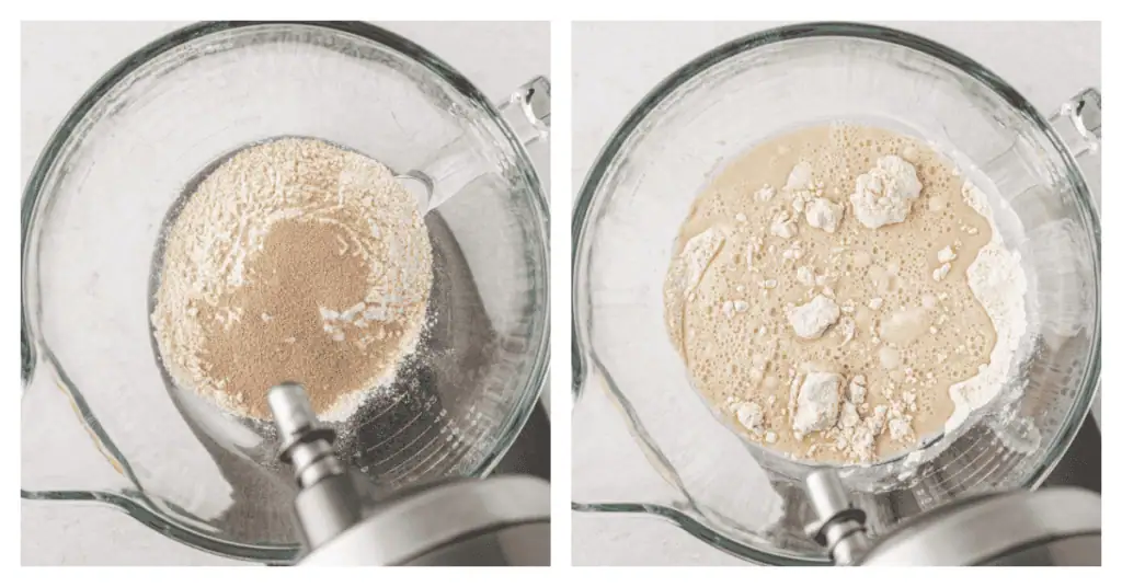 yeast and milk added to the flour