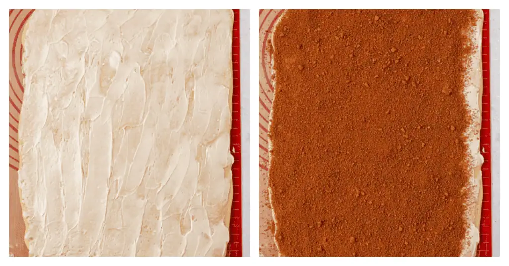 dough spread with butter and topped with brown sugar and cinnamon