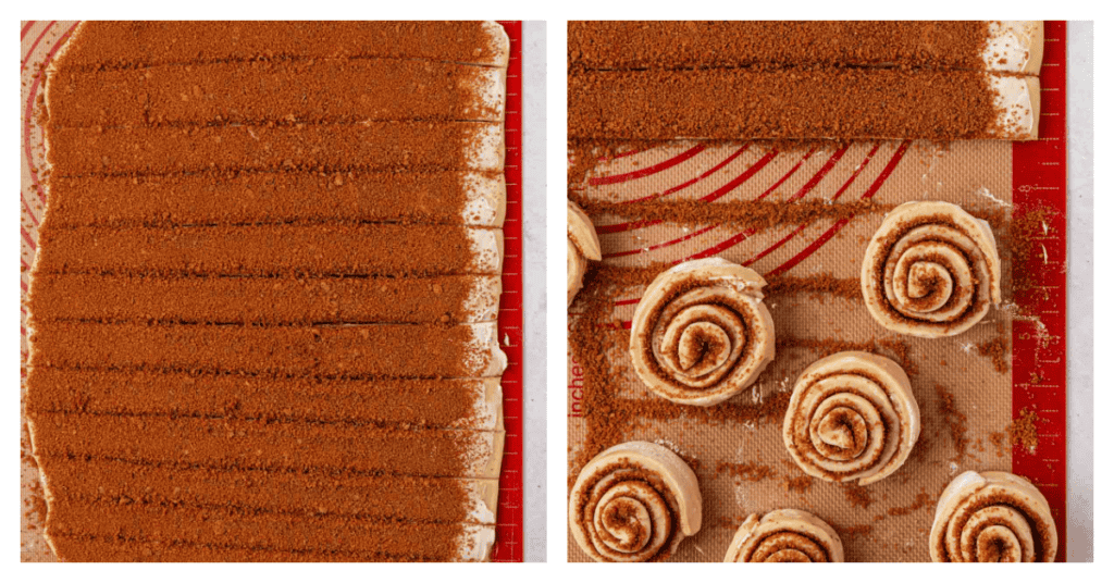 dough cut into strips and rolled up