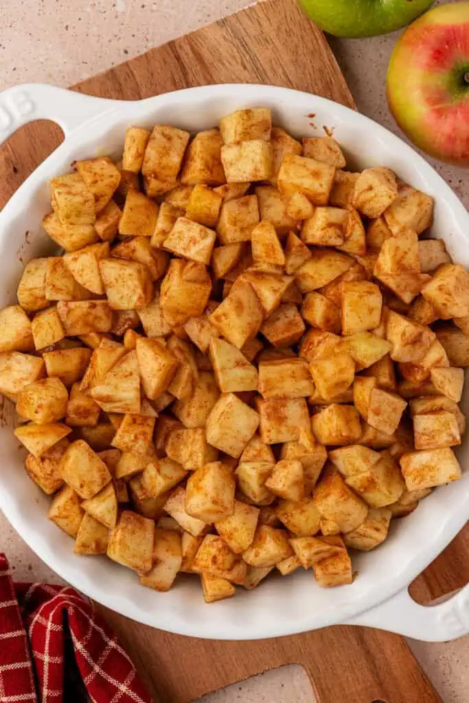 apple filling spread into pan