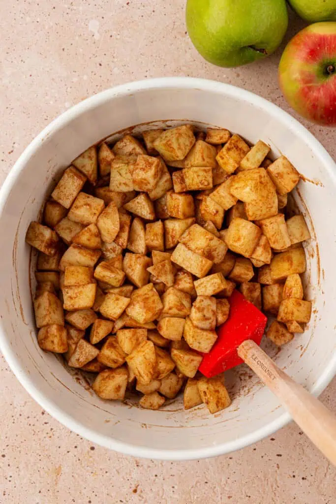 apples tossed with lemon juice, sugar, and cinnamon.