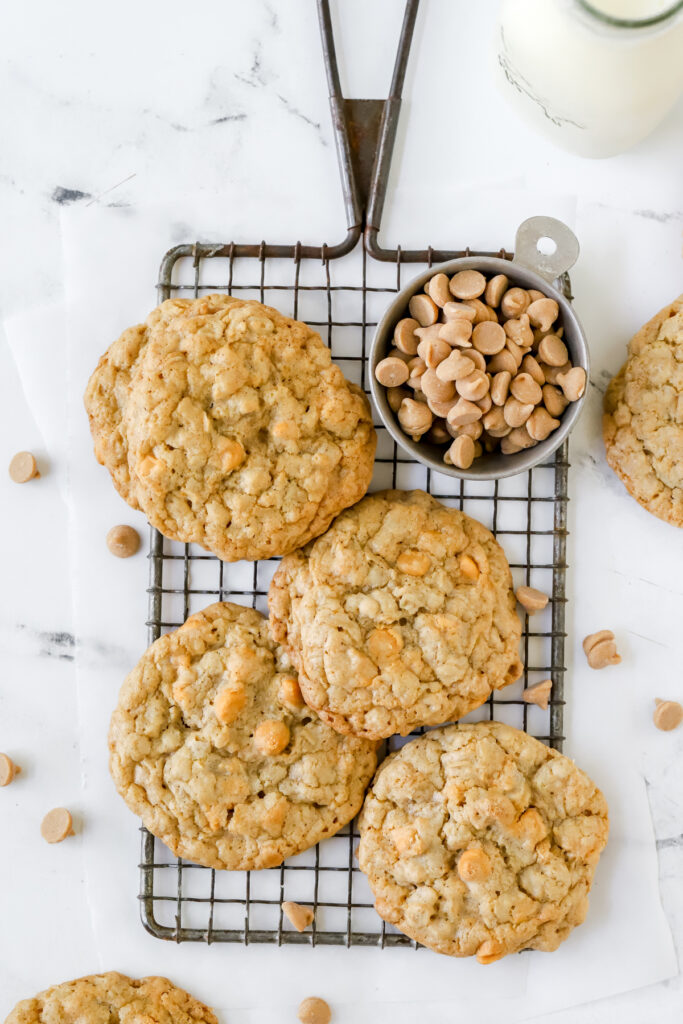 oatmeal butterscotch cookies on a wire rack
