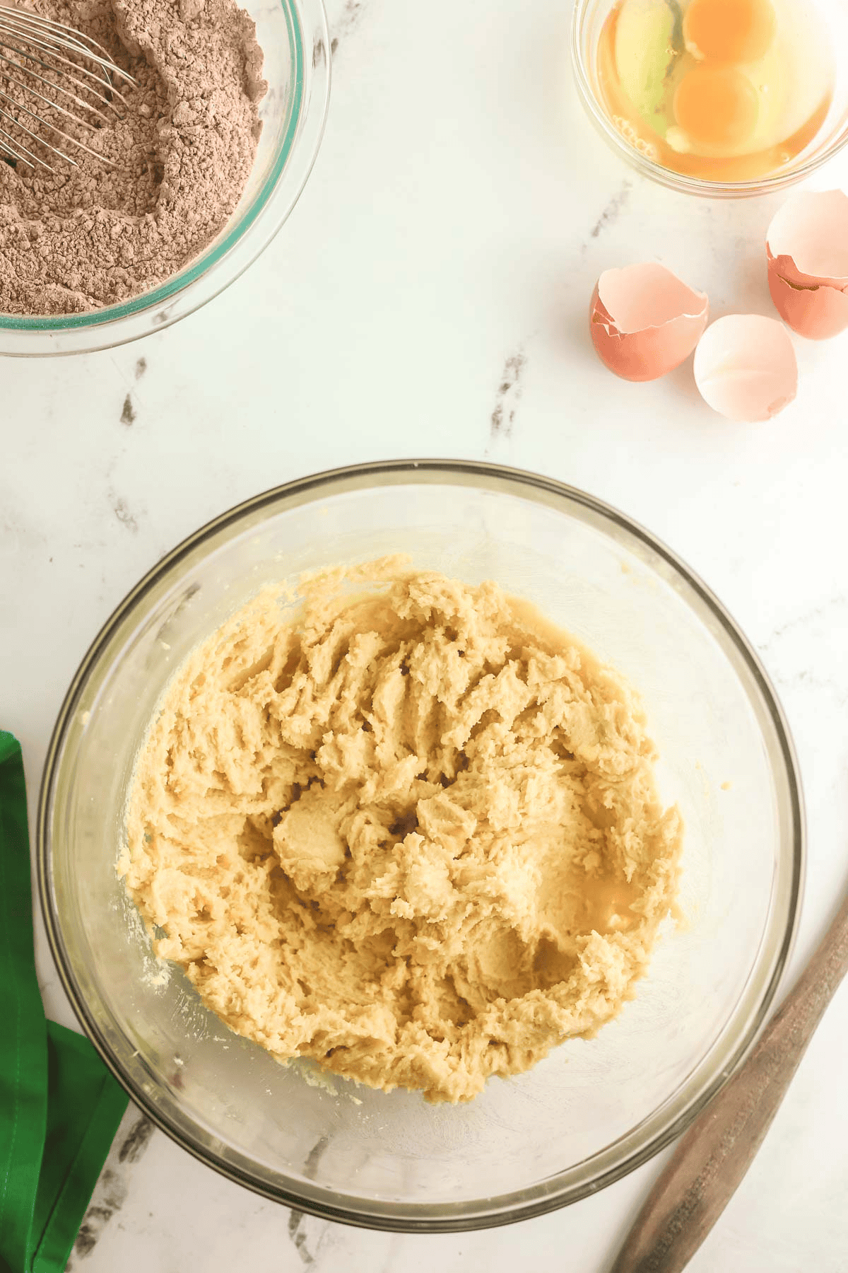 butter and sugar creamed together in bowl for andes mint cookies
