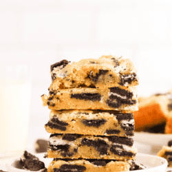 five oreo blondies stacked on top of each other