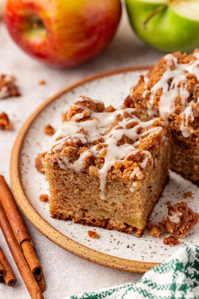 slice of apple crumb cake on a plate