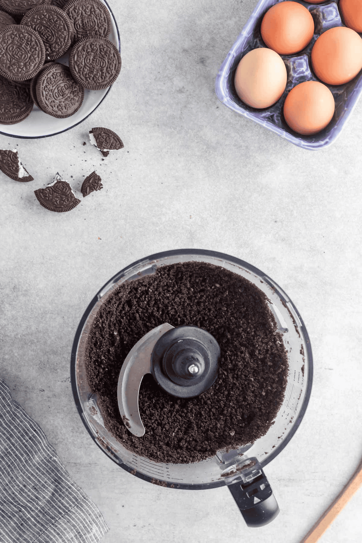 food processor of oreo cookie crumbs
