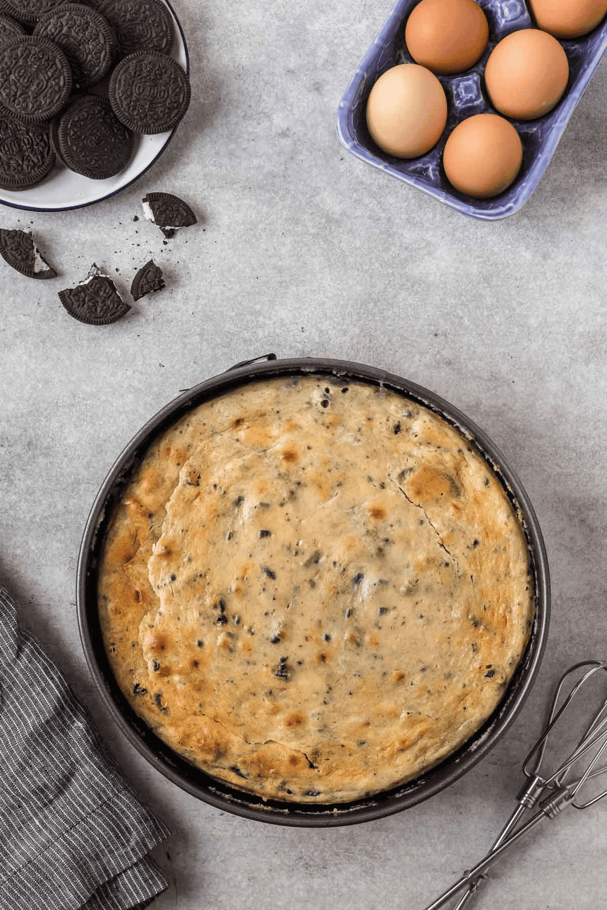 baked Oreo cheesecake in springform pan