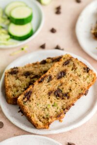 two slices of zucchini chocolate chip bread