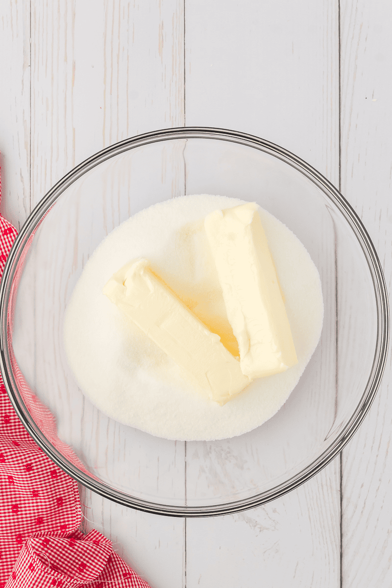 two sticks of butter and granulated sugar in a large bowl