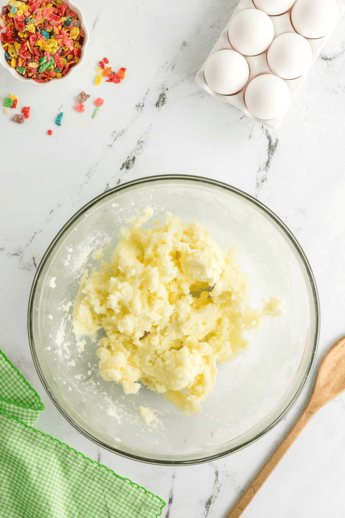 butter and sugar creamed together in bowl