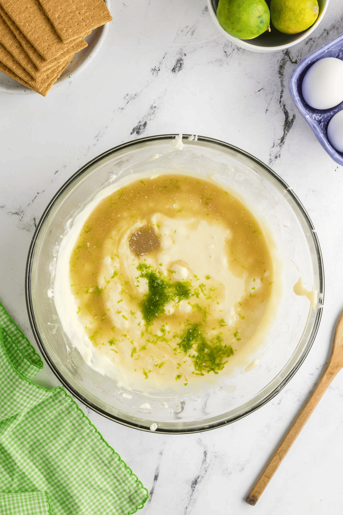 key lime juice and lime zest added to cheesecake batter