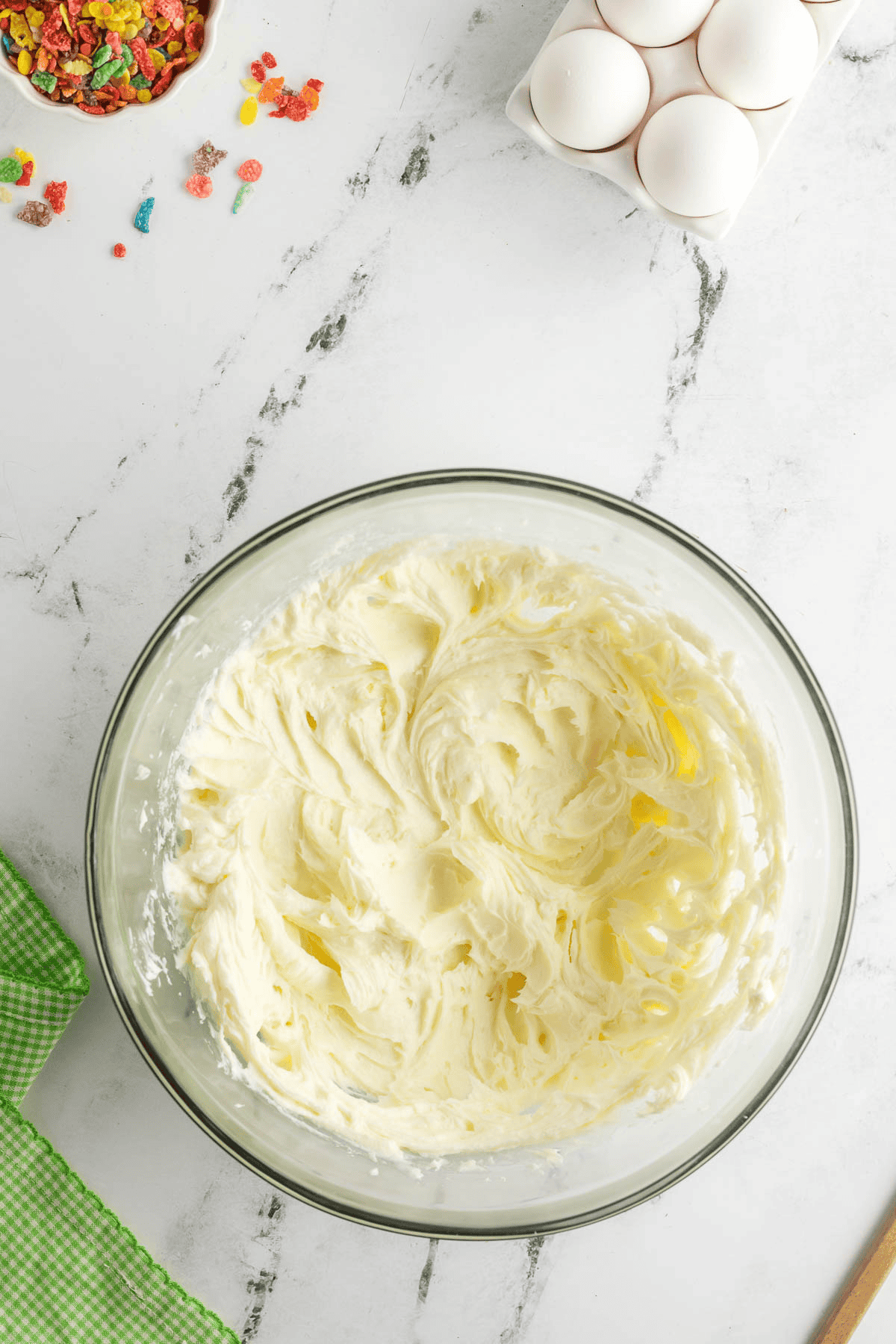 cream cheese and sugar beaten together in bowl