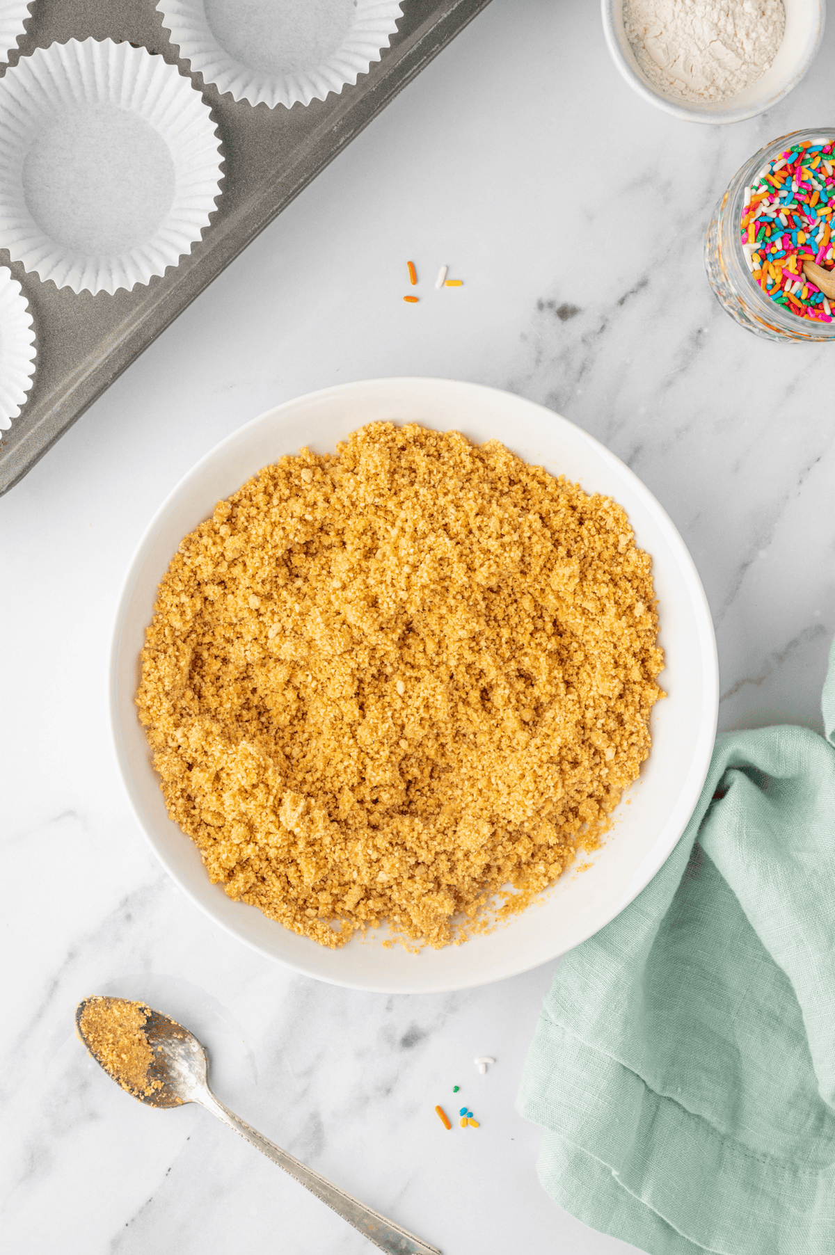 graham cracker crust mixture in a bowl