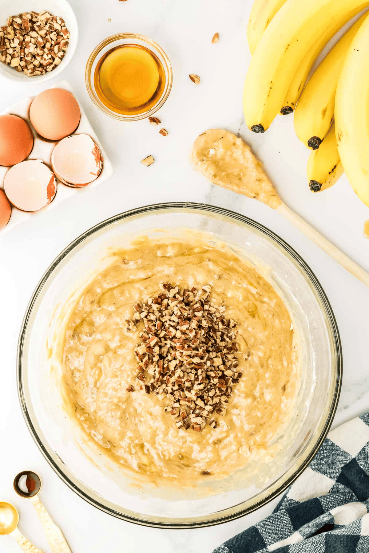 pecans added to banana mixture