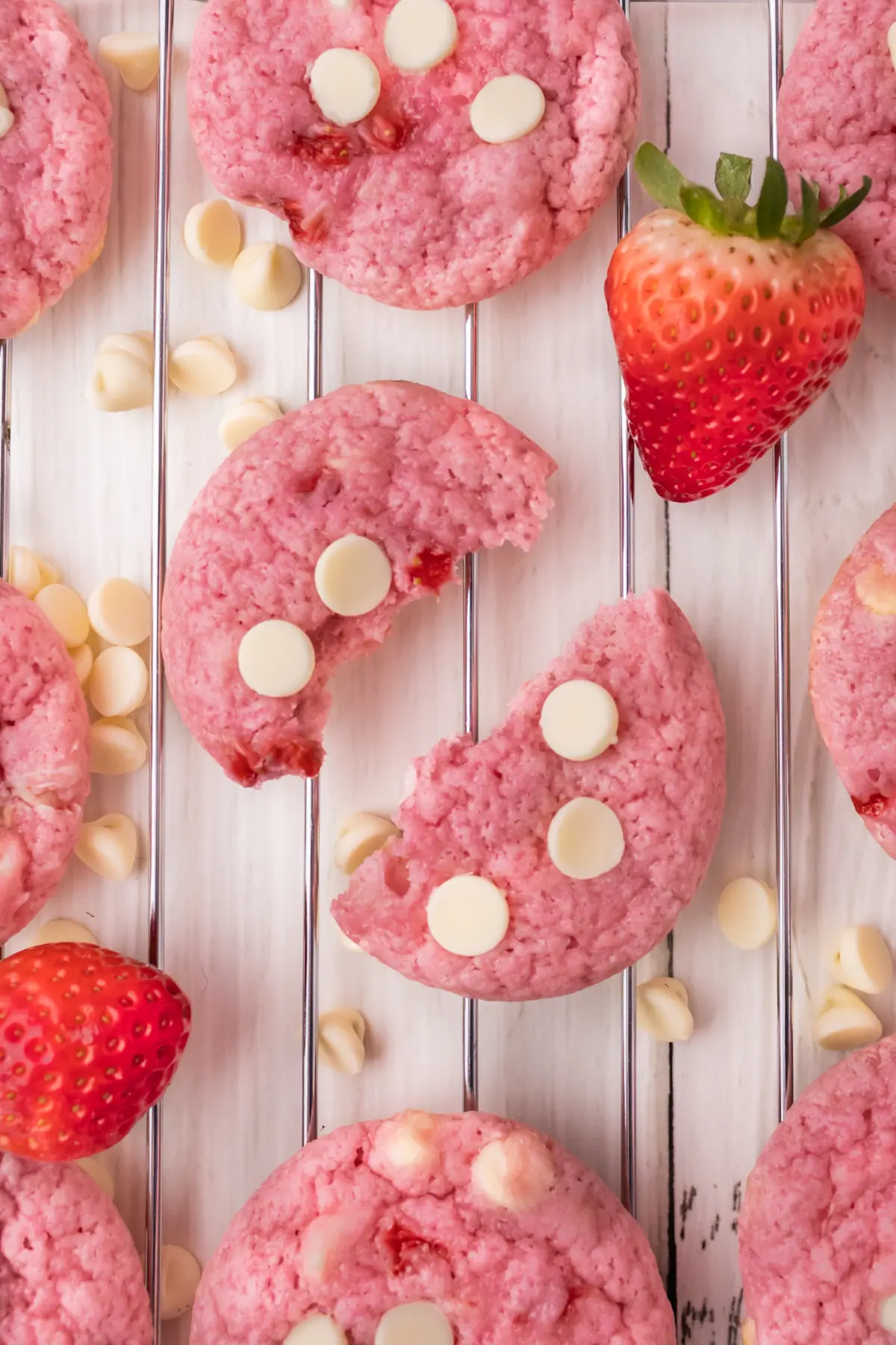 strawberry white chocolate chip cookie broke in half