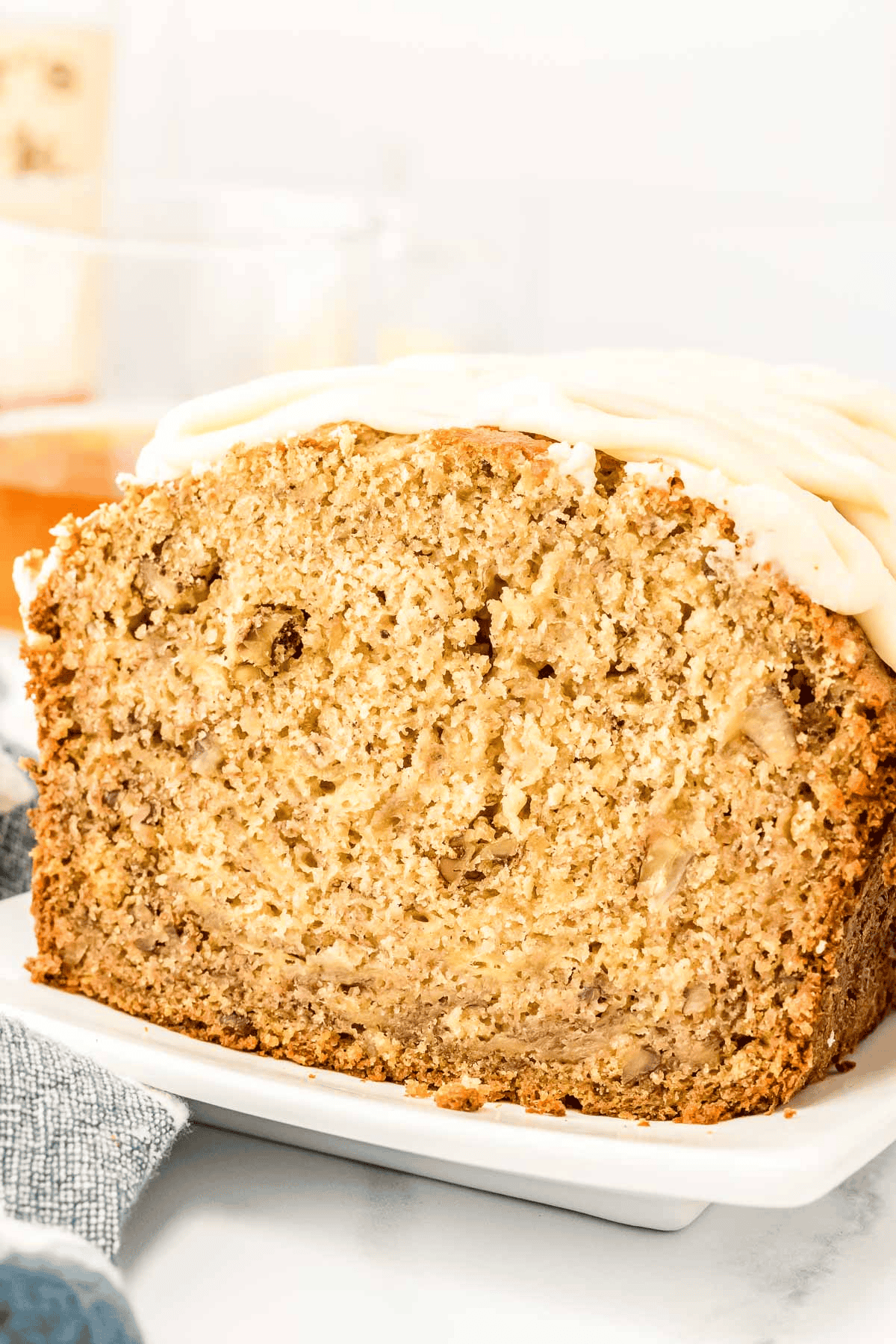 bourbon banana loaf cut in half