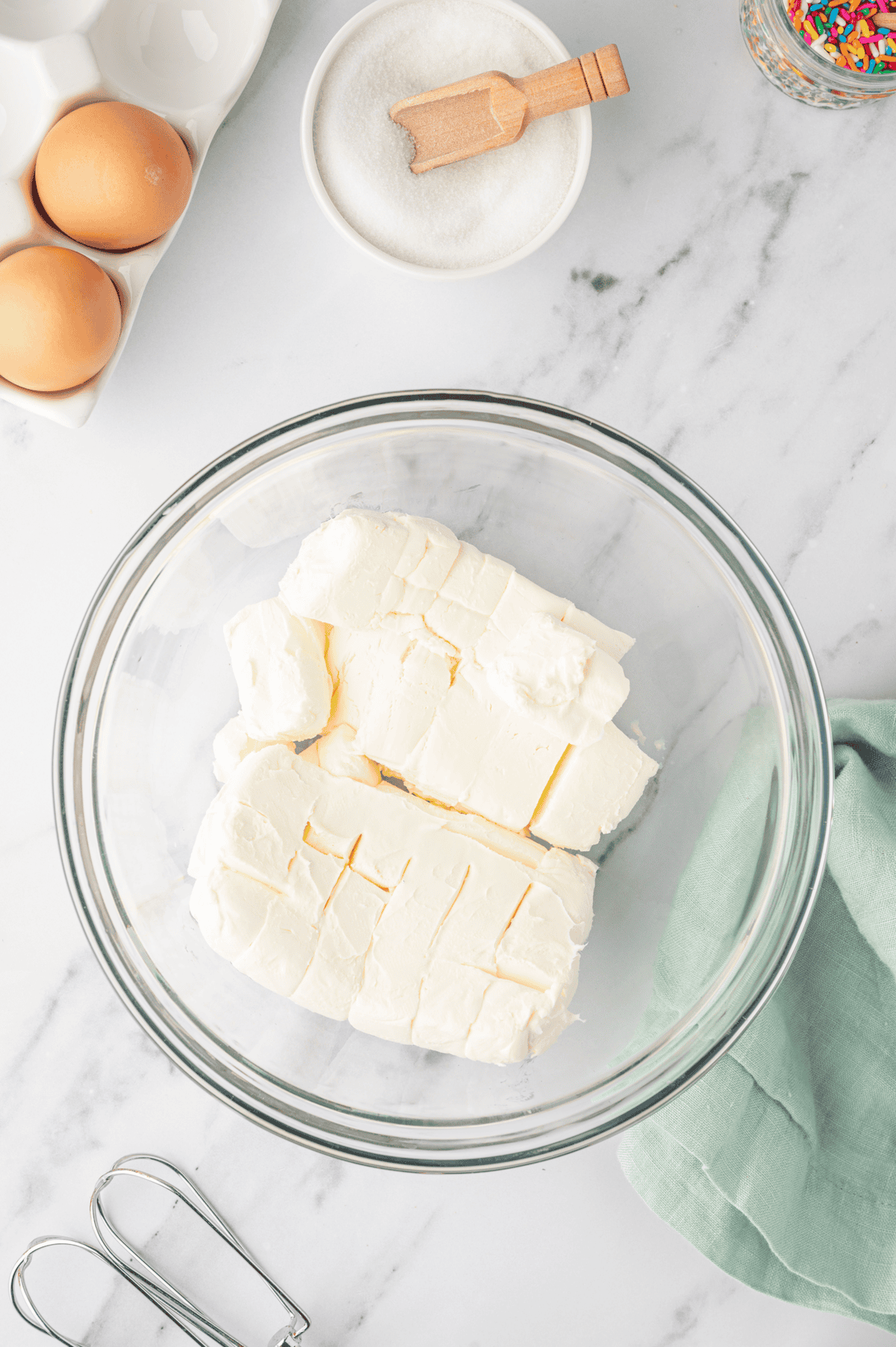 softened cream cheese in bowl