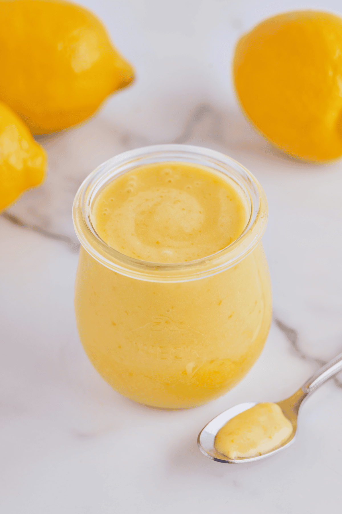 lemon curd in a glass jar