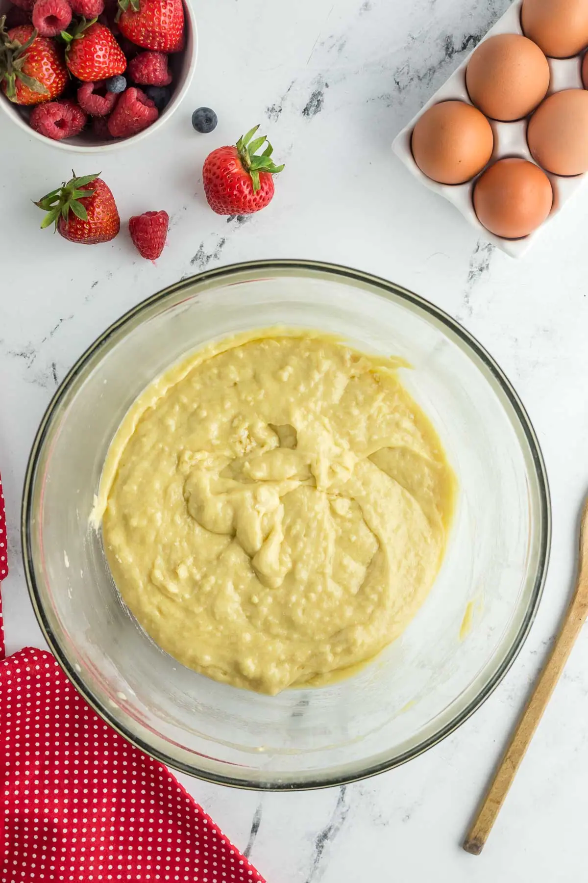 berry bread batter in bowl