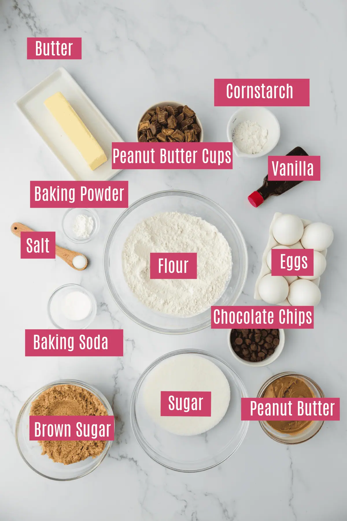 ingredients for peanut butter cup cookies