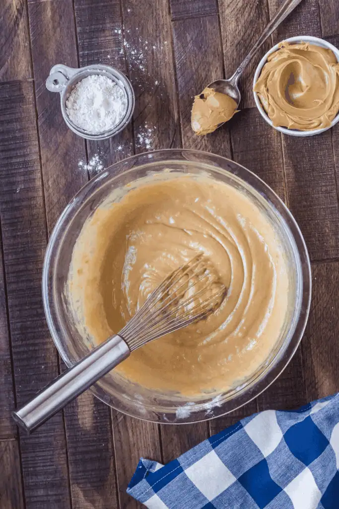 peanut butter banana bread batter in a bowl