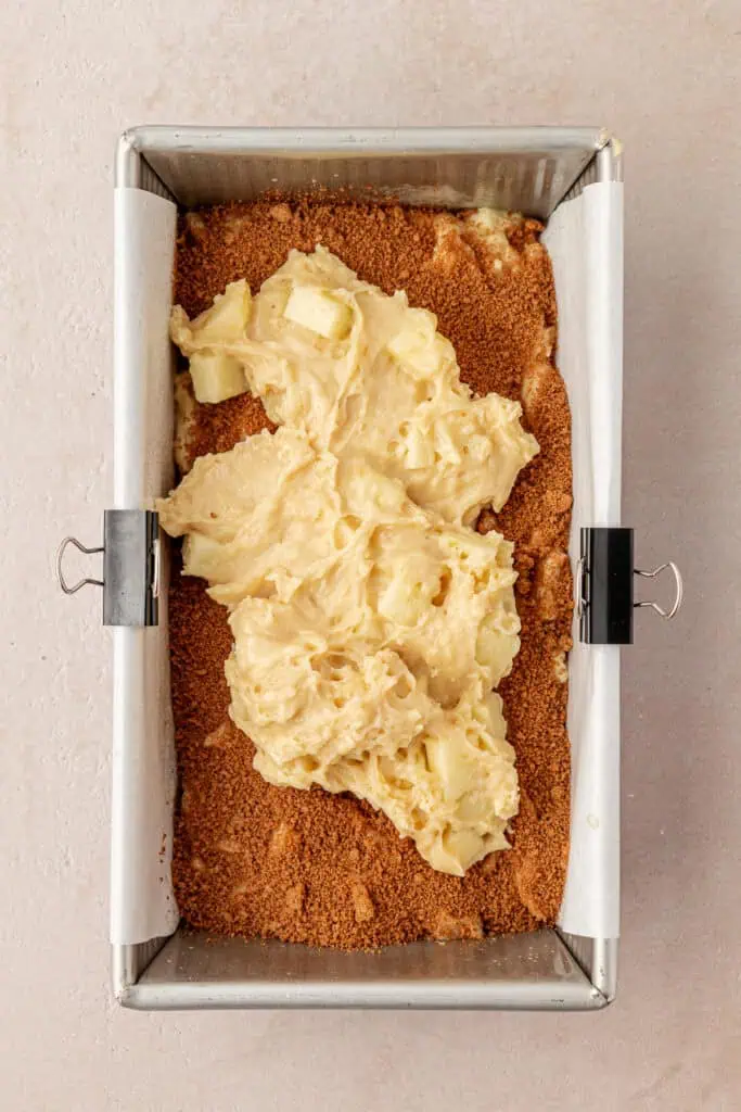 rest of the apple bread batter spread on top of the cinnamon sugar