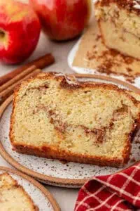 slice of apple cinnamon bread on a plate