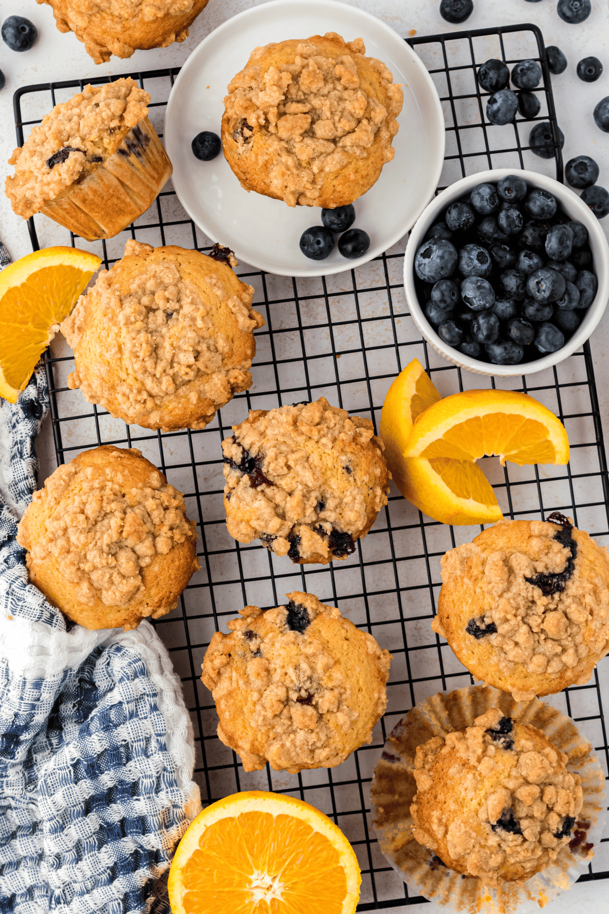 blueberry muffins on a wire rack