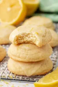 three lemon cookies stacked on top of each other