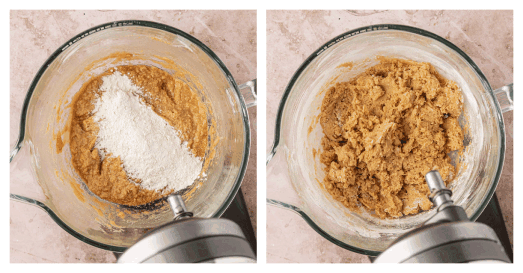 dry ingredients added to cookie dough