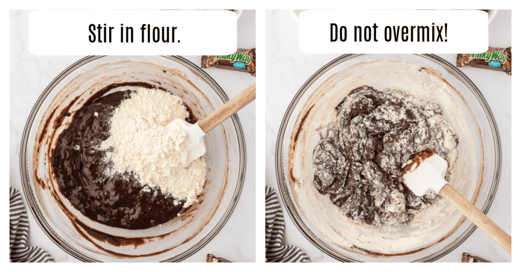 stirring in flour into brownie batter
