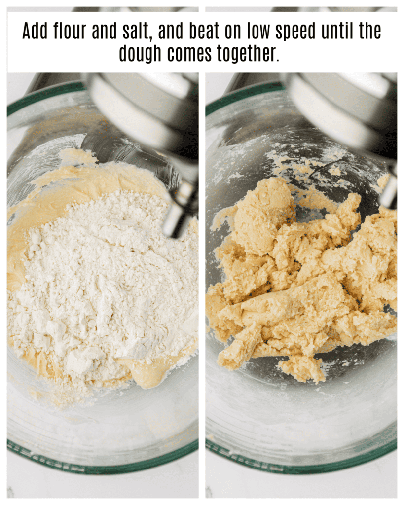 flour and salt added to cut out shortbread cookie dough