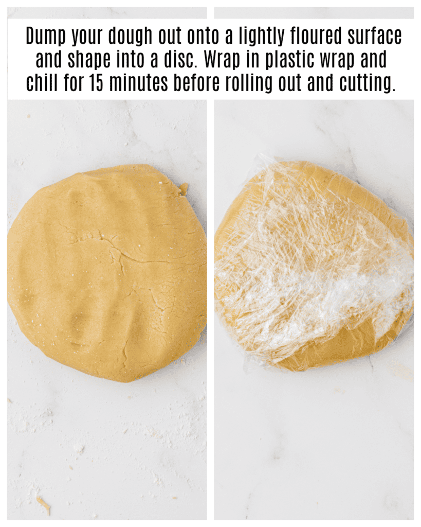 shortbread cut out cookie dough disc wrapped in plastic wrap