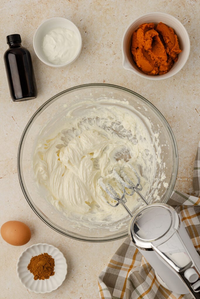 cream cheese and sugar beaten together in a bowl