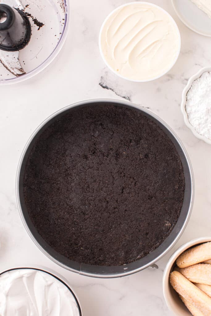 oreo cookie crust in springform pan