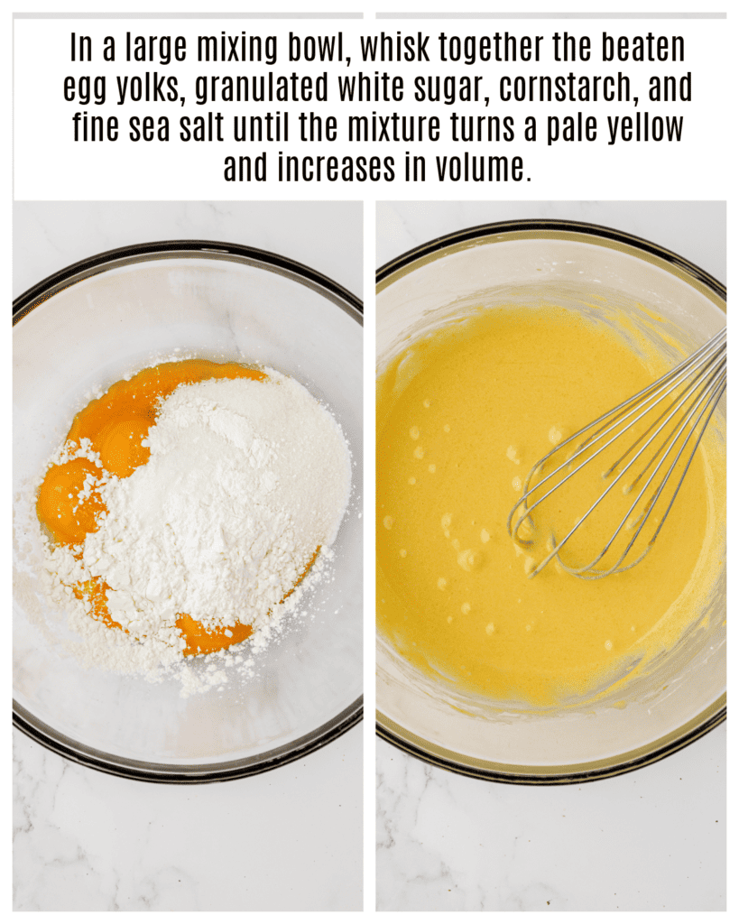 sugar, egg yolks, and cornstarch in a bowl whisked together